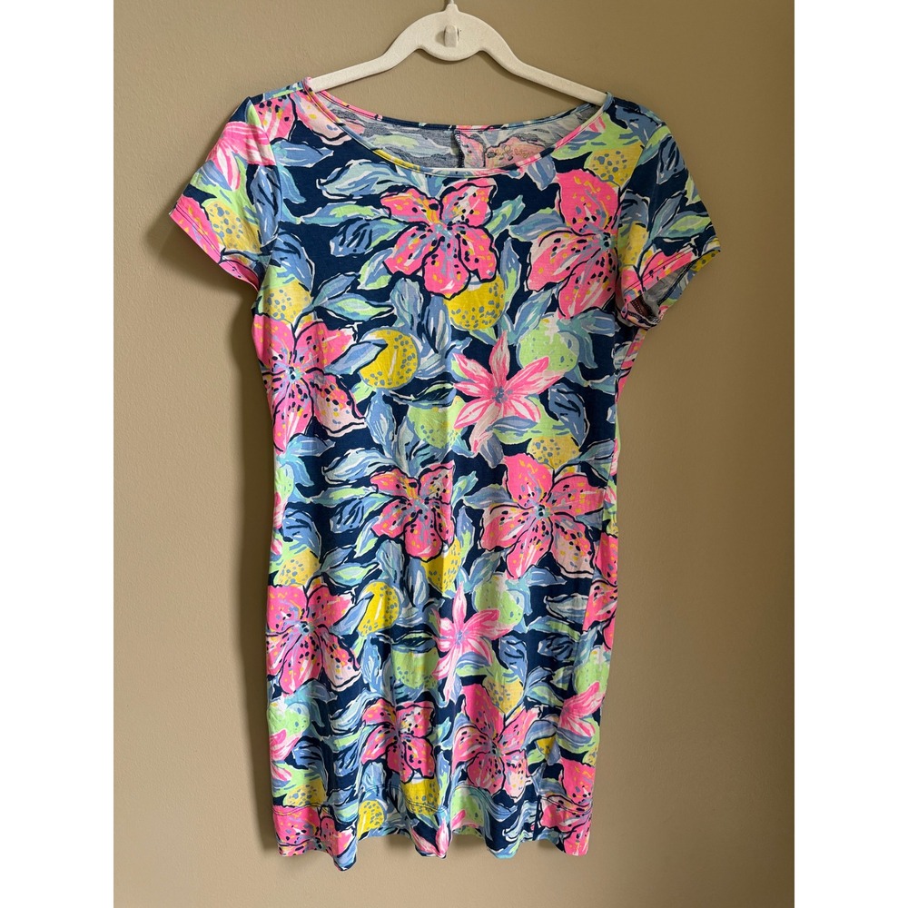 Lilly Pulitzer Floral Print Tee Dress Small Preppy Resortwear
